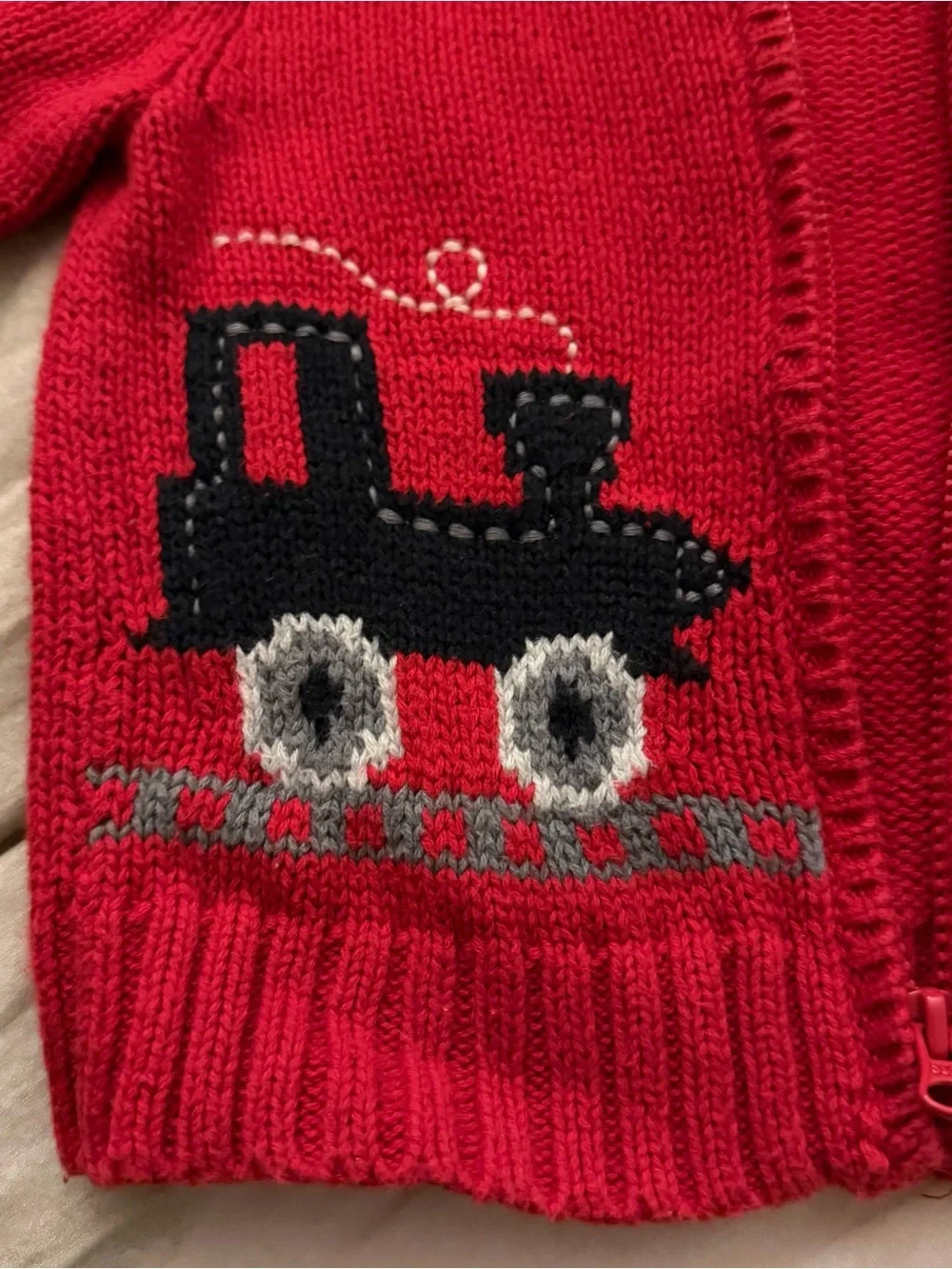 OshKosh B'gosh | vintage Red Zip-Front Baby Cardigan with Train Applique
